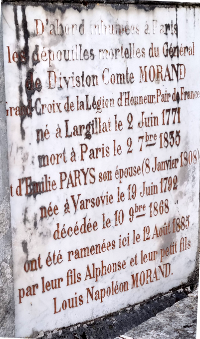 Transfert des restes de Charles Antoine Louis Alexis Morand et d'Émilie Lucile Parys